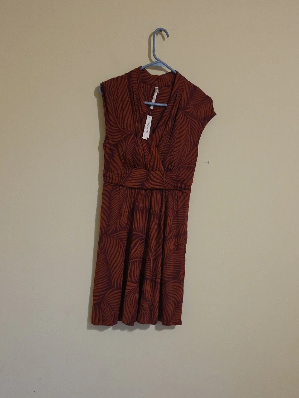 NEW Soma Serenity  Rust Brown Palms Leaf-Print Fit & Flare Mini Dress Size S